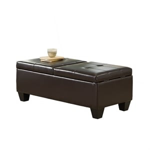 Benjara Storage Ottoman- Chocolate Faux Leather- Soft Cushioning- 47 Inch