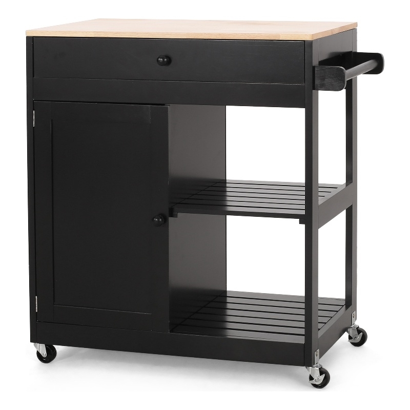 Benjara Kitchen Bar Cart with Storage and Towel Holder- 35