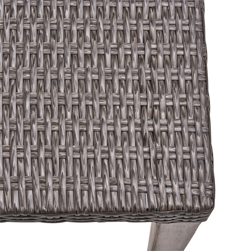Benjara Bops Outdoor Ottoman- Gray Faux Rattan Wicker- 28