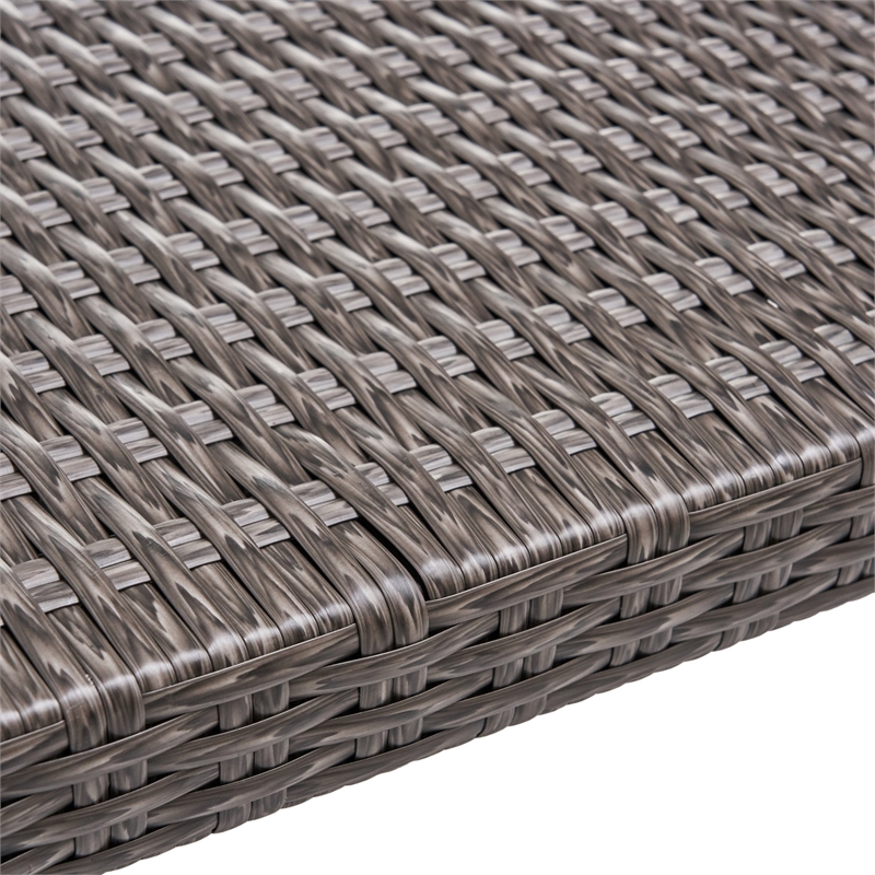 Benjara Bops Outdoor Ottoman- Gray Faux Rattan Wicker- 28