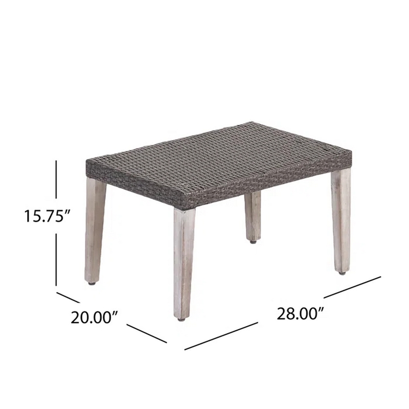 Benjara Bops Outdoor Ottoman- Gray Faux Rattan Wicker- 28