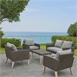 Benjara Bops Outdoor Ottoman- Gray Faux Rattan Wicker- 28