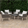Benjara Bops Outdoor Ottoman- Gray Faux Rattan Wicker- 28