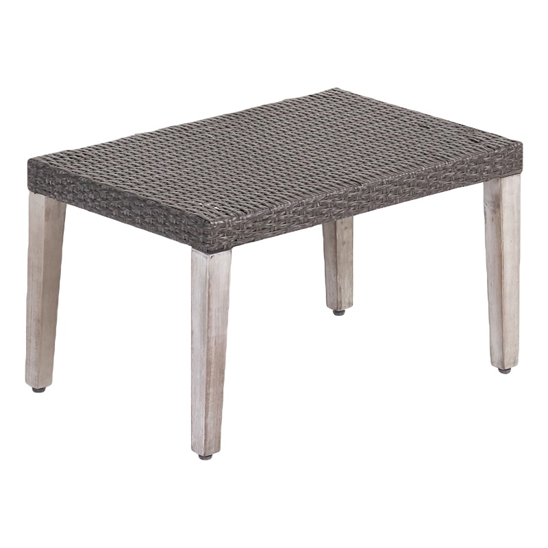 Benjara Bops Outdoor Ottoman- Gray Faux Rattan Wicker- 28