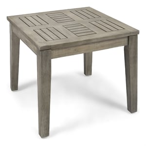 Benjara Bops Outdoor Square Side Table- 20&quot Gray Weather-Resistant Wood