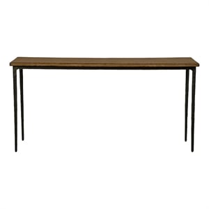 Benjara Lemy Sofa Console Table- 62&quot Rectangular Brown Top- Black Frame