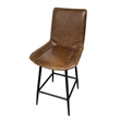 Benjara Swivel Counter Stool Chair- Brown Faux Leather Upholstery- Black Iron