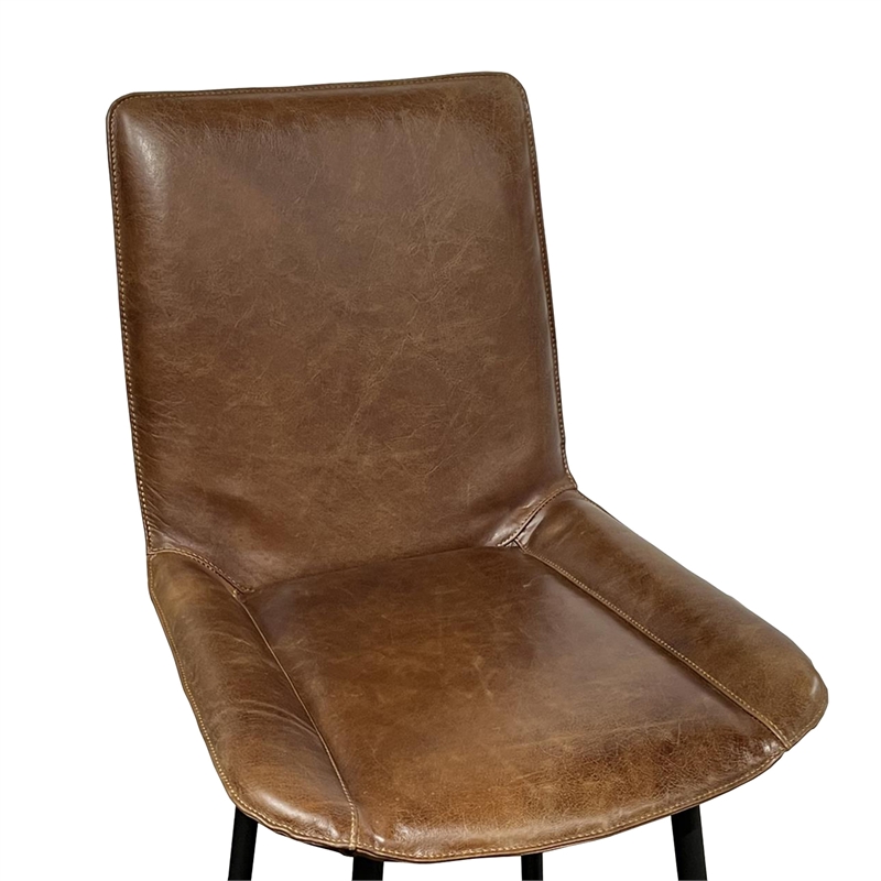 Benjara Swivel Counter Stool Chair- Brown Faux Leather Upholstery- Black Iron