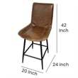 Benjara Swivel Counter Stool Chair- Brown Faux Leather Upholstery- Black Iron