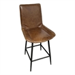 Benjara Swivel Counter Stool Chair- Brown Faux Leather Upholstery- Black Iron