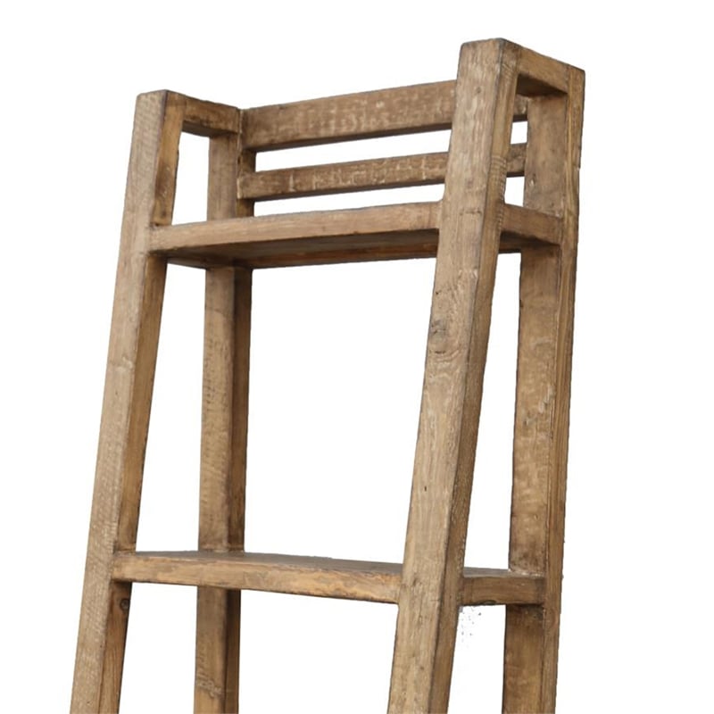 Benjara Bookcase- 5 Tier Ladder Shelves- Rustic Natural Brown Wood- 72 Inch