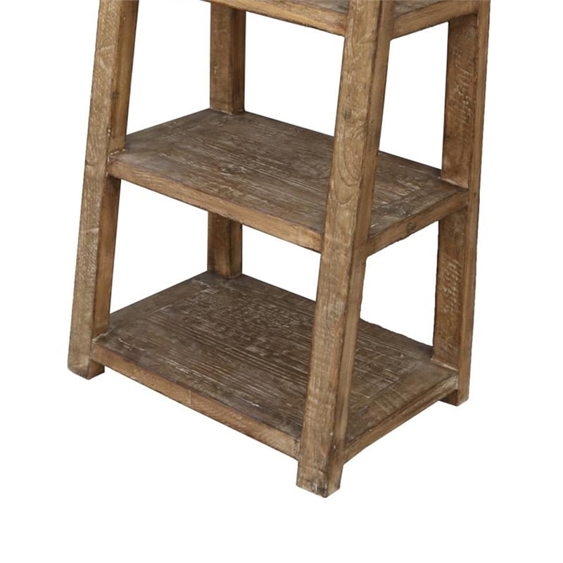 Benjara Bookcase- 5 Tier Ladder Shelves- Rustic Natural Brown Wood- 72 Inch