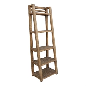 Benjara Bookcase- 5 Tier Ladder Shelves- Rustic Natural Brown Wood- 72 Inch