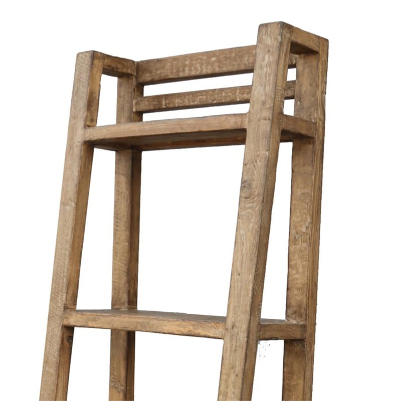 Benjara Bookcase- 5 Tier Ladder Shelves- Rustic Natural Brown Wood- 72 Inch