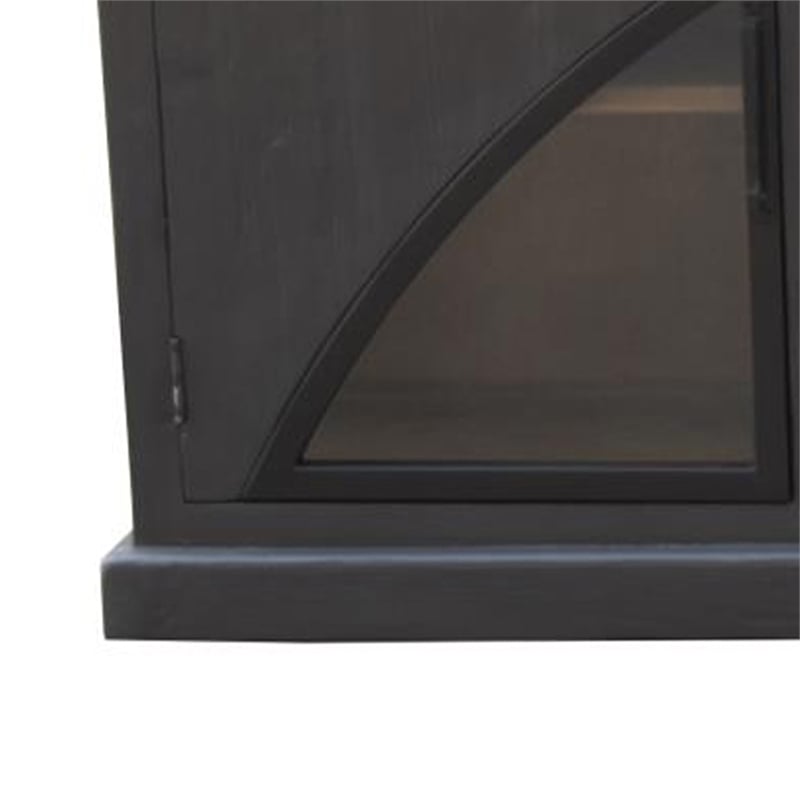 Benjara Evy Wide Sideboard Cabinet- Arch Inspired 4 Glass Doors- Black 96 Inch