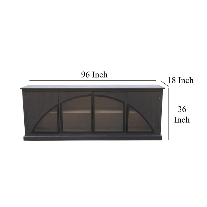 Benjara Evy Wide Sideboard Cabinet- Arch Inspired 4 Glass Doors- Black 96 Inch
