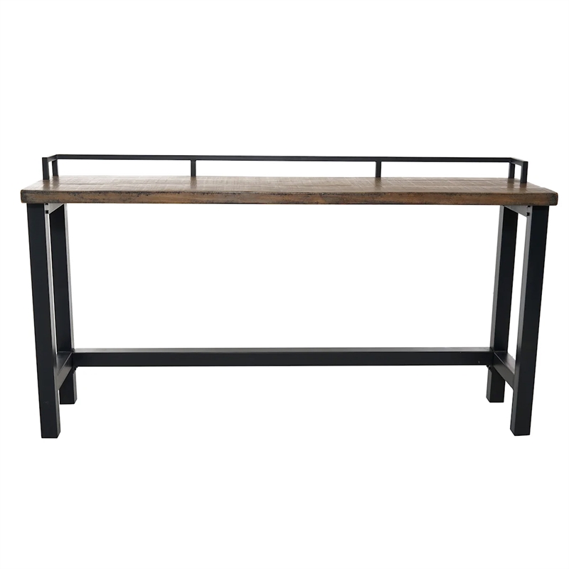 Benjara Fyan Counter Table w Rails- Black Iron Base- 71