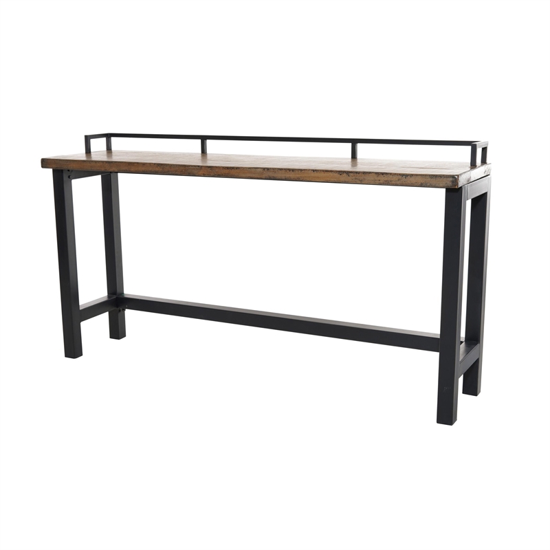 Benjara Fyan Counter Table w Rails- Black Iron Base- 71