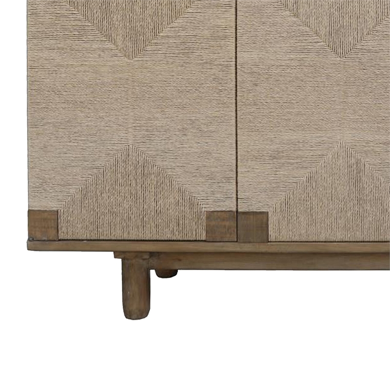 Benjara Augy Accent Cabinet Console- 4 Doors- Gray Brown Pine Wood- 77 Inch