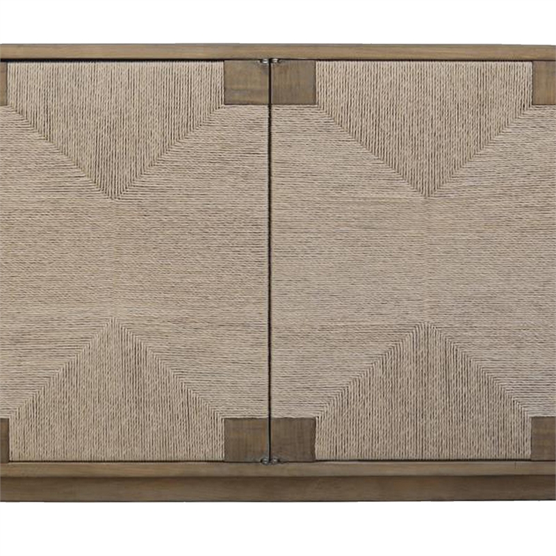 Benjara Augy Accent Cabinet Console- 4 Doors- Gray Brown Pine Wood- 77 Inch