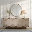 Benjara Augy Accent Cabinet Console- 4 Doors- Gray Brown Pine Wood- 77 Inch