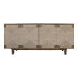 Benjara Augy Accent Cabinet Console- 4 Doors- Gray Brown Pine Wood- 77 Inch