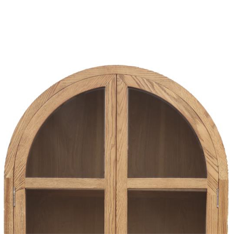 Benjara Bely Tall Curio Cabinet- Arch Accent Glass Doors- Black- Brown 83 Inch