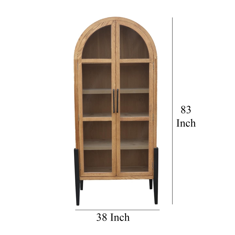 Benjara Bely Tall Curio Cabinet- Arch Accent Glass Doors- Black- Brown 83 Inch