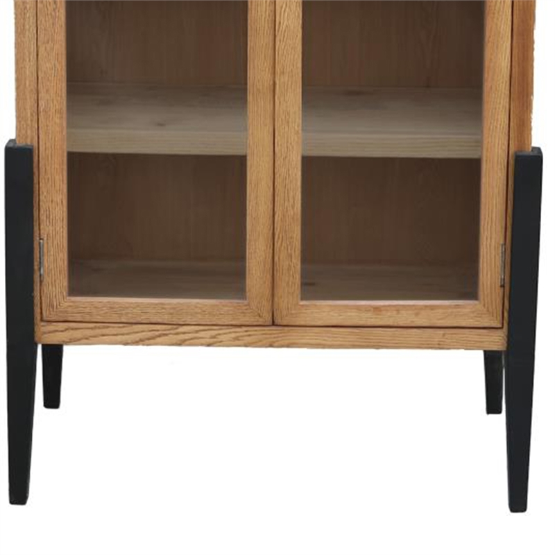 Benjara Bely Tall Curio Cabinet- Arch Accent Glass Doors- Black- Brown 83 Inch