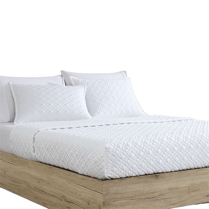 Benjara Keo 3pc Queen Coverlet Set- Reversible- Shams- White Silky Fabric