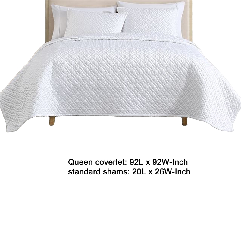 Benjara Keo 3pc Queen Coverlet Set- Reversible- Shams- White Silky Fabric