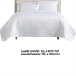 Benjara Keo 3pc Queen Coverlet Set- Reversible- Shams- White Silky Fabric