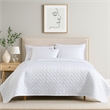Benjara Keo 3pc Queen Coverlet Set- Reversible- Shams- White Silky Fabric