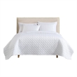 Benjara Keo 3pc Queen Coverlet Set- Reversible- Shams- White Silky Fabric