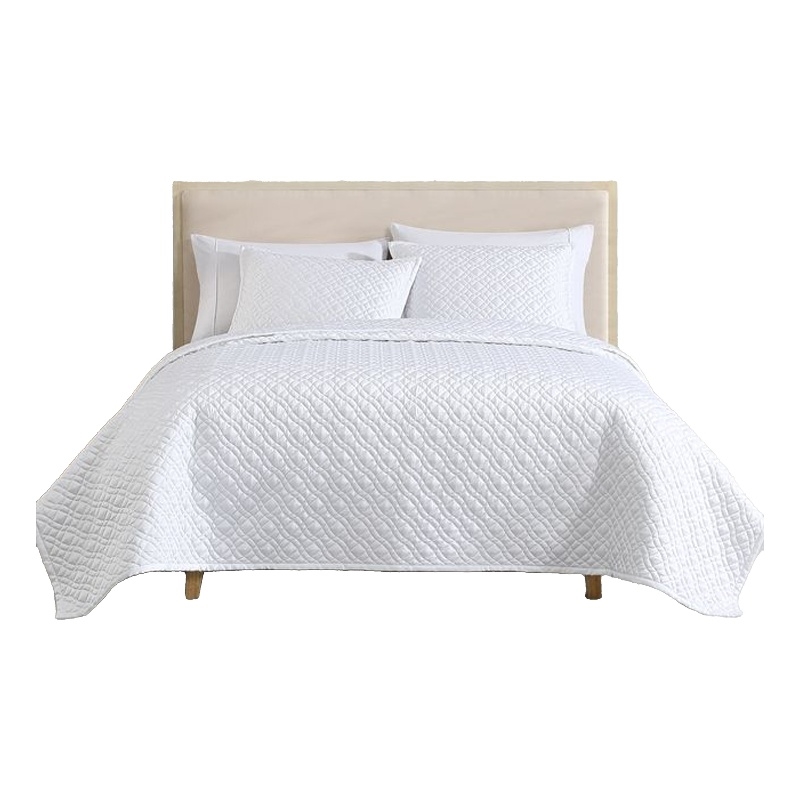 Benjara Keo 3pc Queen Coverlet Set- Reversible- Shams- White Silky Fabric