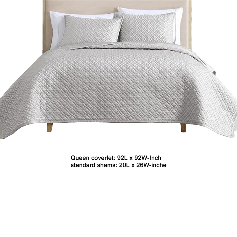 Benjara Keo 3pc Queen Coverlet Set- Reversible- Shams- Silver Silky Fabric