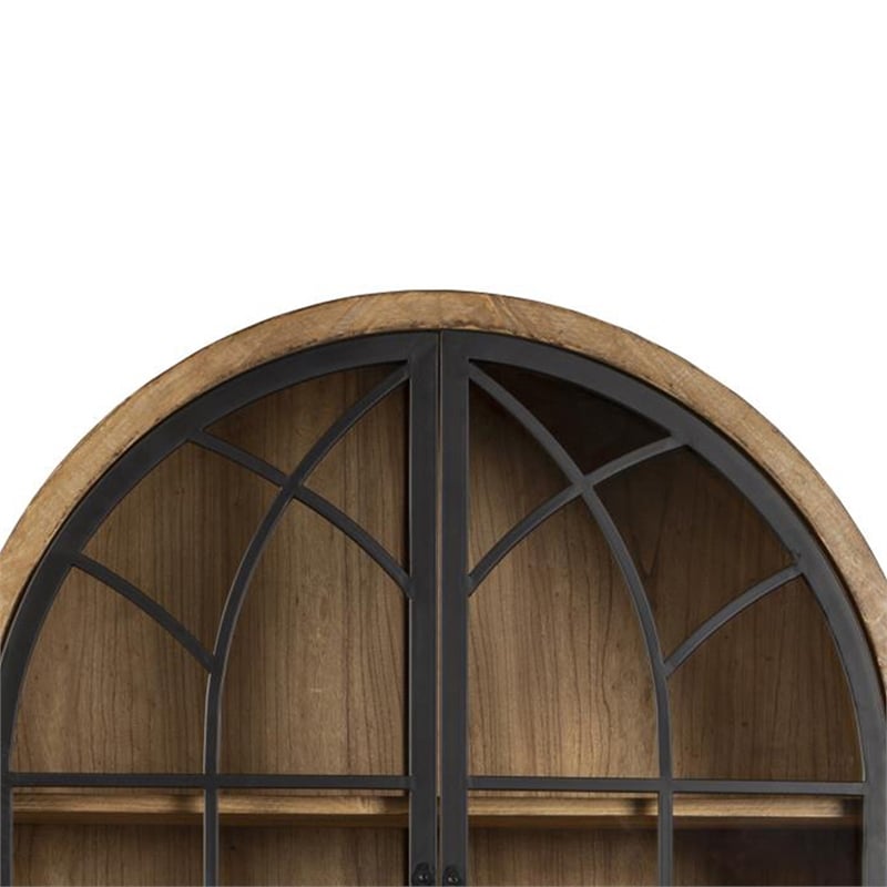 Benjara Veria China Cabinet- 2 Door Arch Frame- Antique Natural Brown- 83 Inch