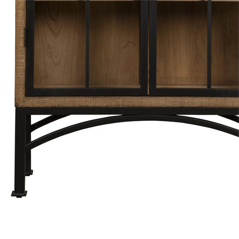 Benjara Veria China Cabinet- 2 Door Arch Frame- Antique Natural Brown- 83 Inch