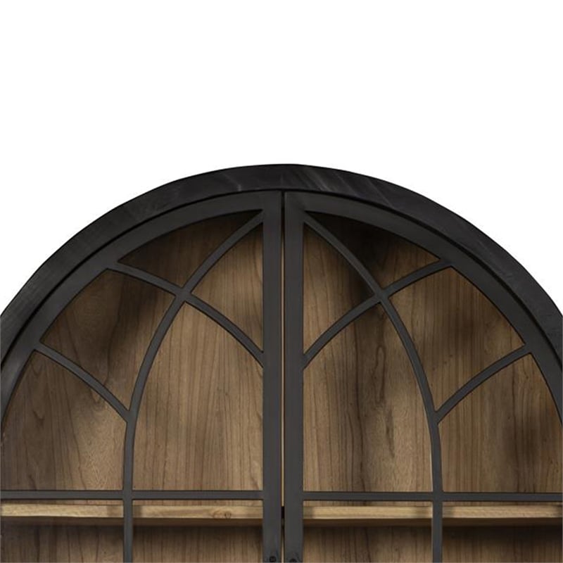 Benjara Veria China Cabinet- 2 Glass Door Arch Frame- Black Iron- 83 Inch