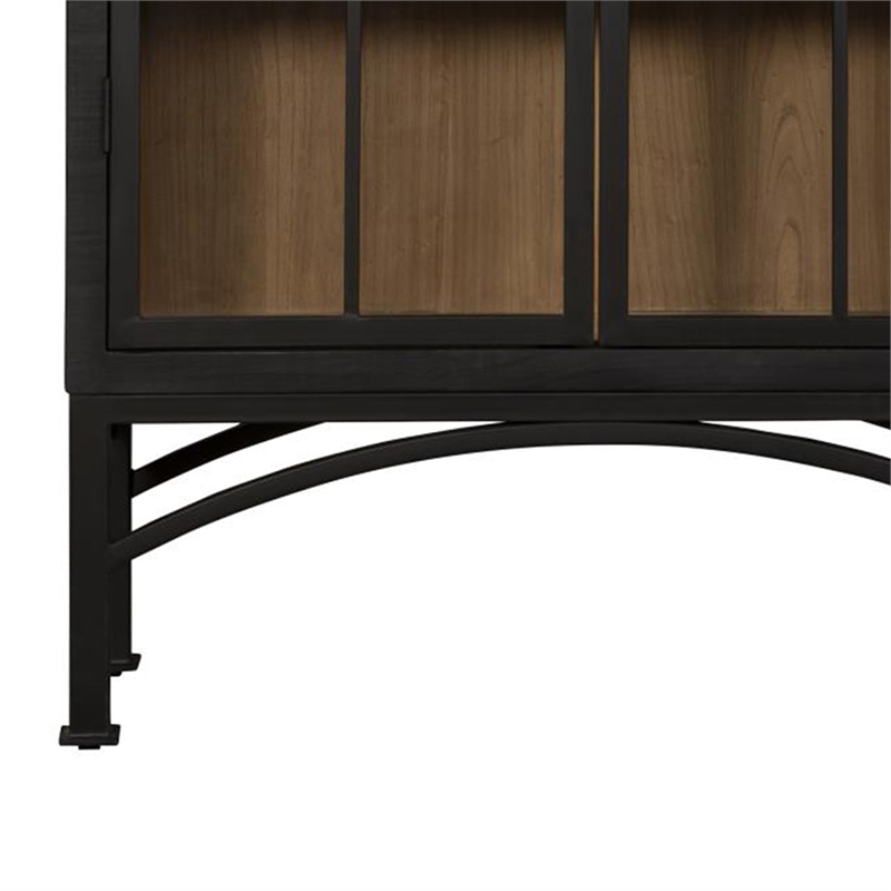 Benjara Veria China Cabinet- 2 Glass Door Arch Frame- Black Iron- 83 Inch