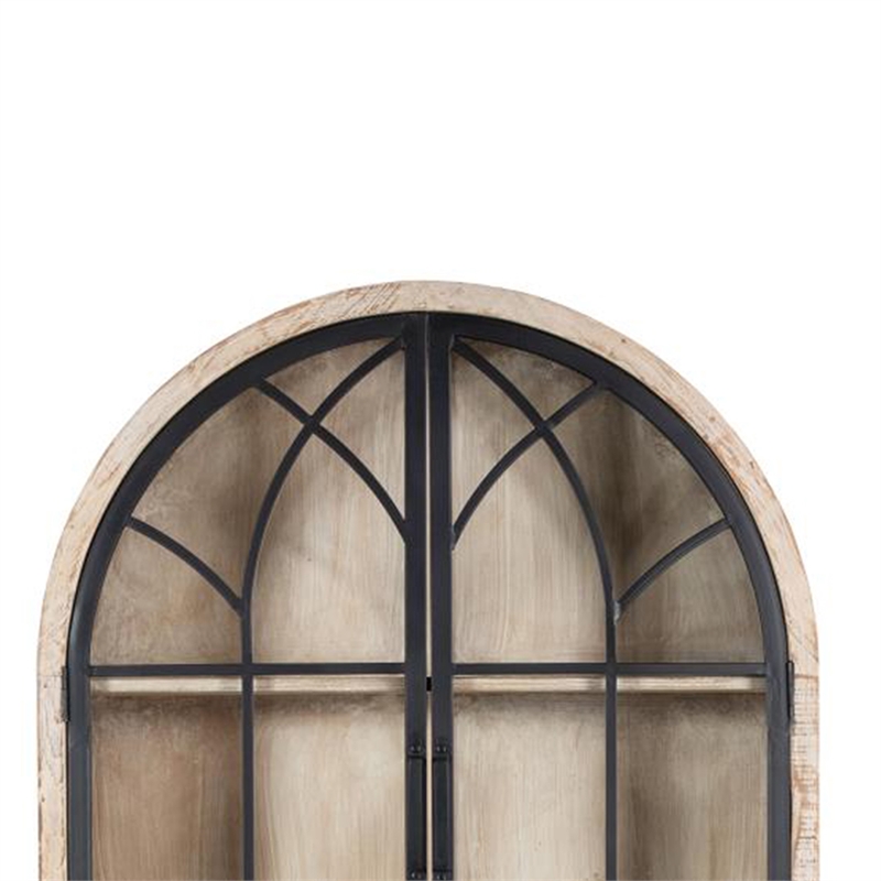 Benjara Veria China Cabinet- 2 Glass Door Arch Frame- Whitewash Wood- 83 Inch