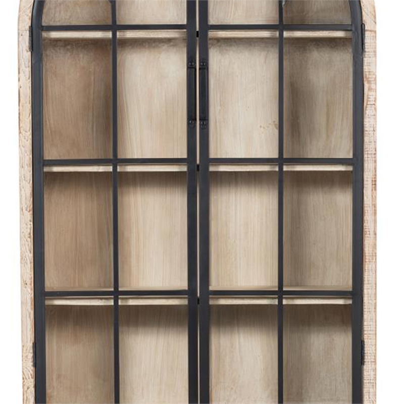 Benjara Veria China Cabinet- 2 Glass Door Arch Frame- Whitewash Wood- 83 Inch