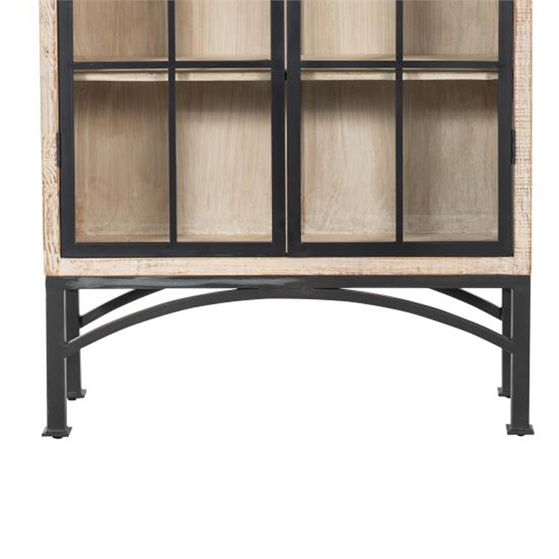 Benjara Veria China Cabinet- 2 Glass Door Arch Frame- Whitewash Wood- 83 Inch
