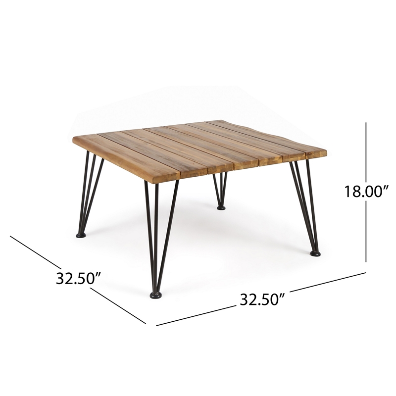 Benjara Zoe Outdoor Coffee Table- Hairpin Legs- 33in Brown Slatted Acacia Wood