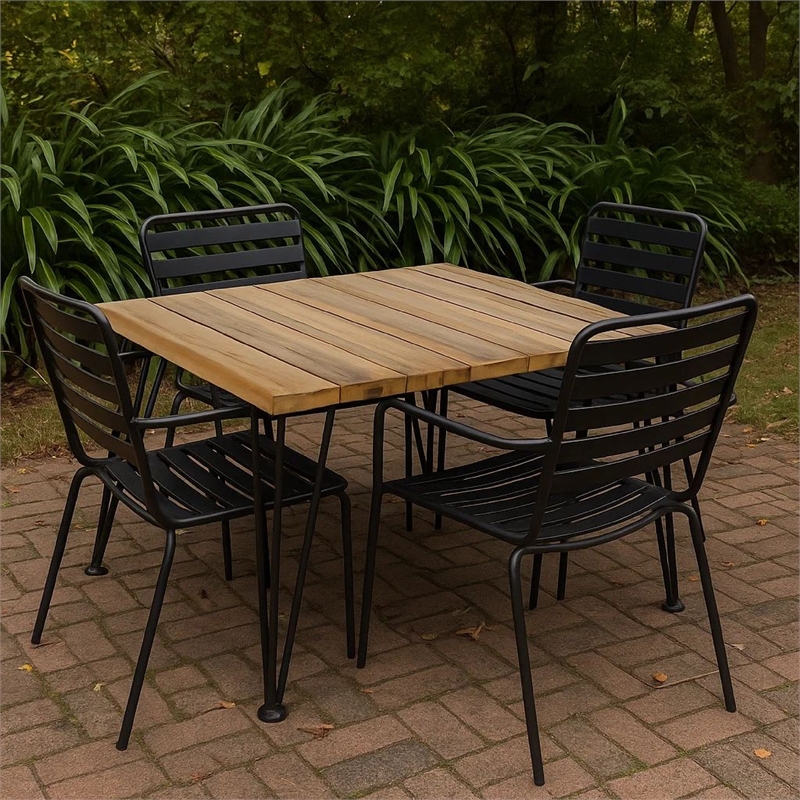 Benjara Zoe Outdoor Coffee Table- Hairpin Legs- 33in Brown Slatted Acacia Wood