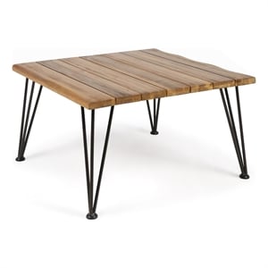 Benjara Zoe Outdoor Coffee Table- Hairpin Legs- 33in Brown Slatted Acacia Wood