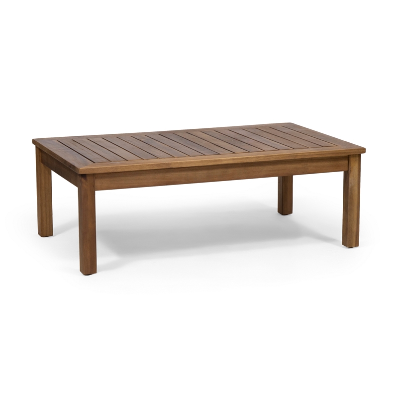 Benjara 2pc Outdoor Loveseat Coffee Table Set- Brown Acacia Wood- Dark Gray