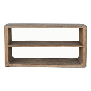 Benjara Roki Sofa Console Table w 2 Shelf- 60&quot Natural Brown Pine Wood Top
