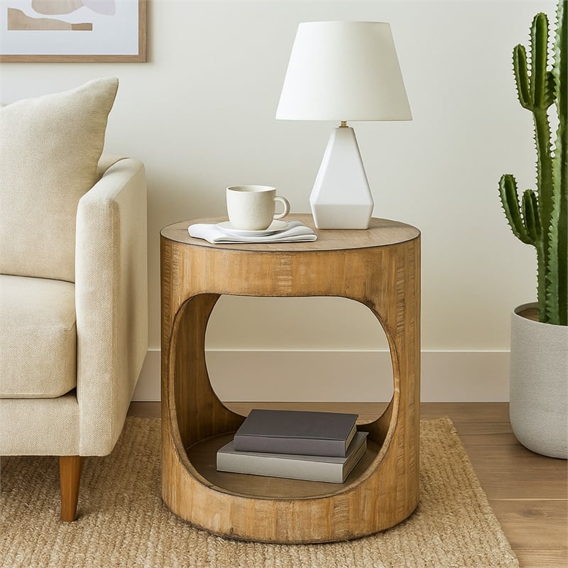 Benjara Roki Side End Table w Shelf- 22