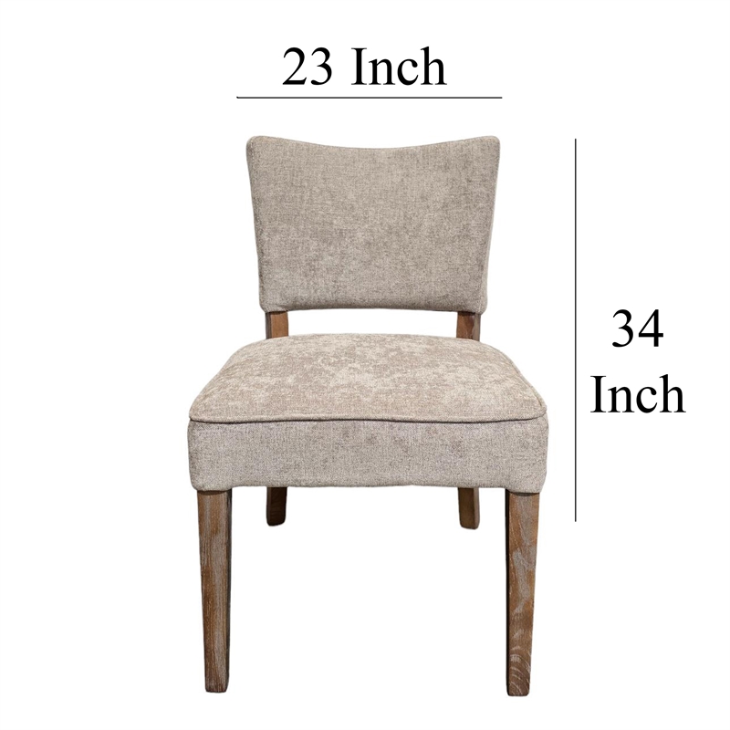 Benjara Rea Dining Side Chair Set of 2- Taupe- Classic Graywash Solid Wood